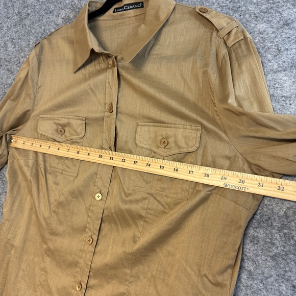 Luisa Cerano Tan Button Down Shirt Size 14 Utility Cotton Blouse Workwear - Picture 14 of 16